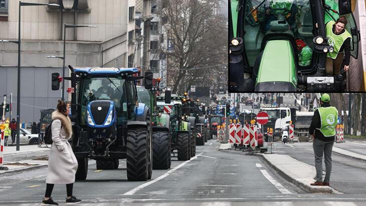 Brüksel'de çiftçilerden traktörlü protesto