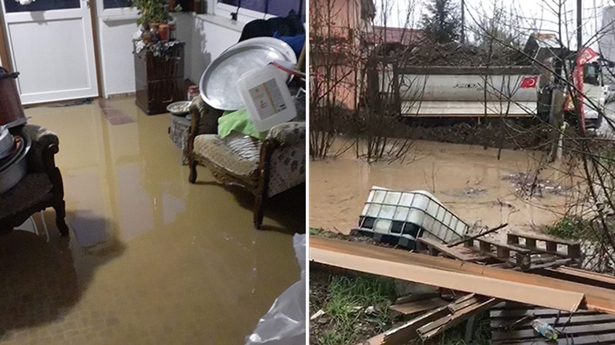 Düzce'de sağanak yağış sonucu dereler taştı, bazı evleri su bastı