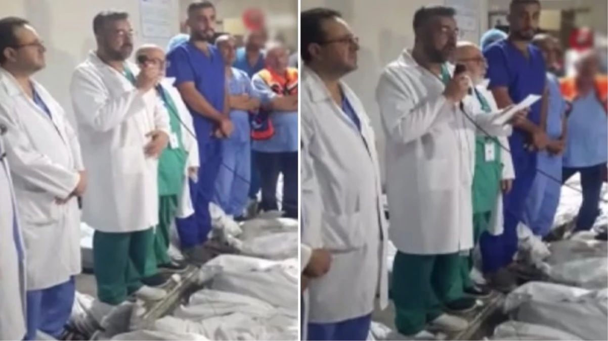 Filistinli doktor, Cibaliye kampından getirilen cansız bedenlerin arasında basın toplantısı düzenledi