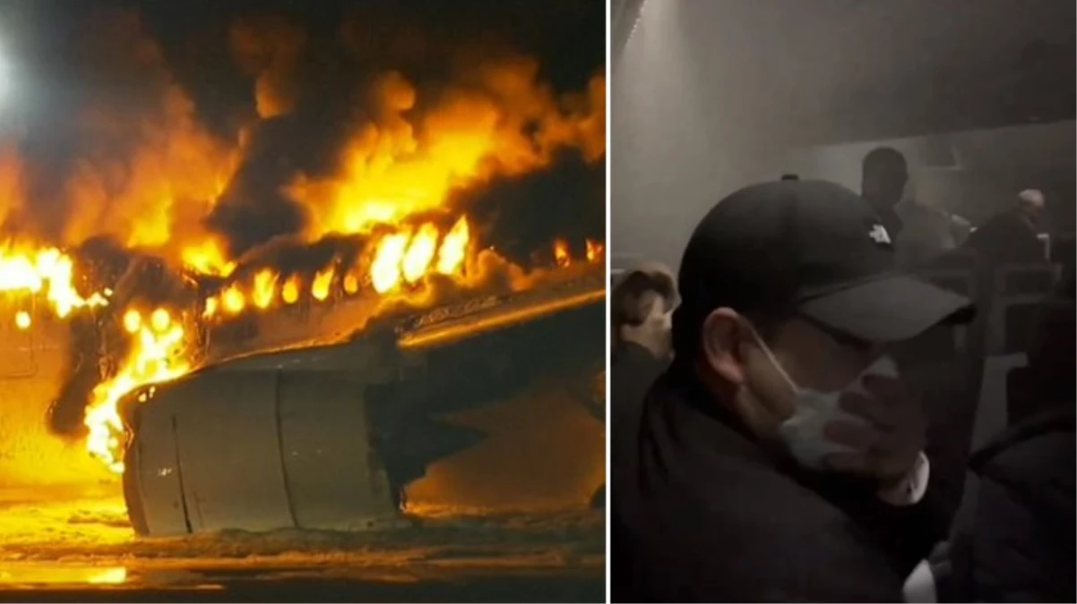 Japonya'da alev alev yanan uçaktaki panik anlarına ilişkin görüntüler ortaya çıktı