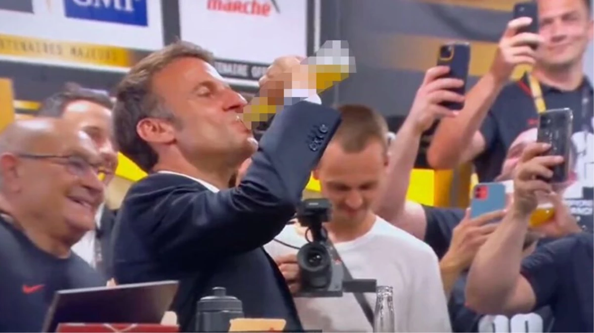 Macron, alkol şişesini 17 saniyede tüketmesiyle 