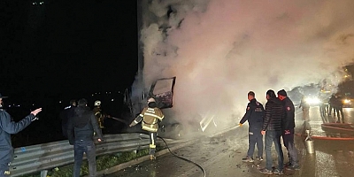 Bursa'da feci kaza: 2 kişi sıkıştıkları kamyonda yanarak can verdiler