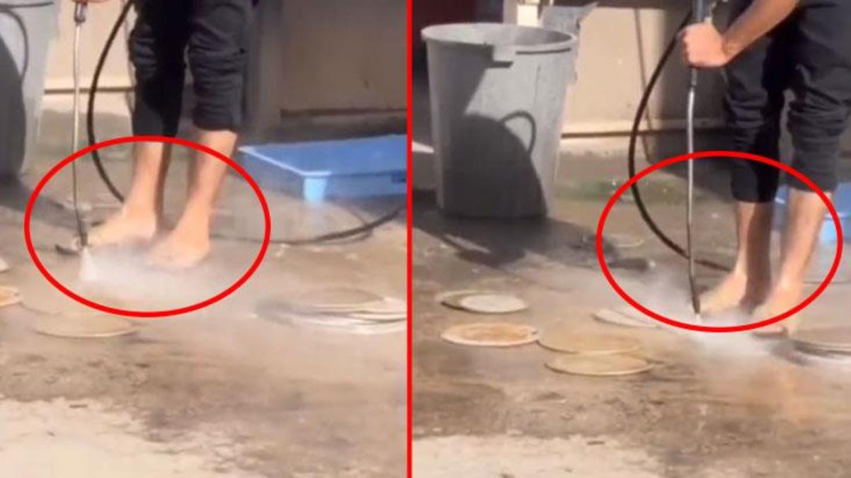 Türkiye'de birçok şubesi olan ünlü pizzacıda skandal görüntüler! Tahtaları tuvalet terliği ile yıkadılar