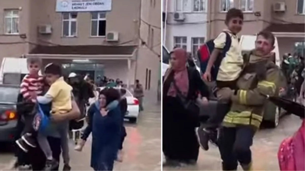 Yağışın etkili olduğu Arnavutköy'de çocuklar okulda mahsur kaldı! İtfaiye ekipleri tek tek kurtarıp ailelerine teslim etti