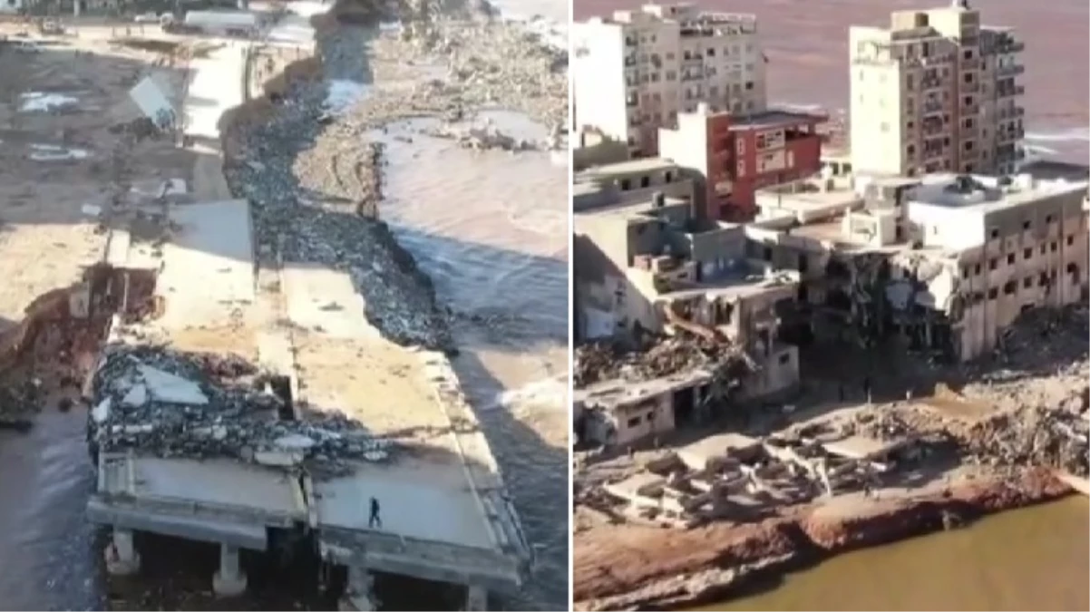 10 binden fazla kişinin öldüğü Libya'da selin bıraktığı enkaz havadan görüntülendi