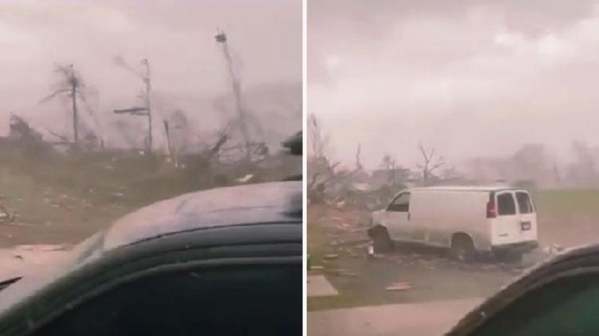 ABD'de fırtına sonrası bir evin bahçesine araba düştü! O anlar saniye saniye kamerada