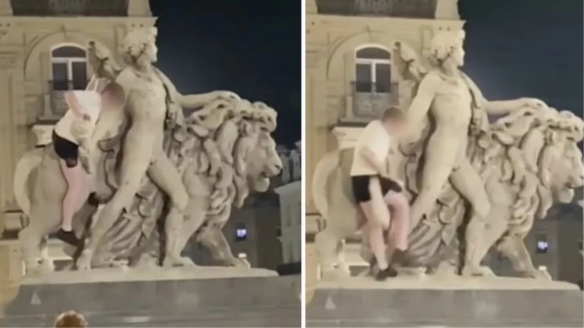 Alkollü turist, restorasyonu bir gün önce biten heykelin kolunu kırdı