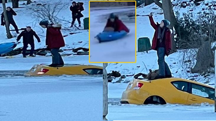 Araba batarken selfie çekti! Kimliği belirsiz kadın hayrete düşürdü