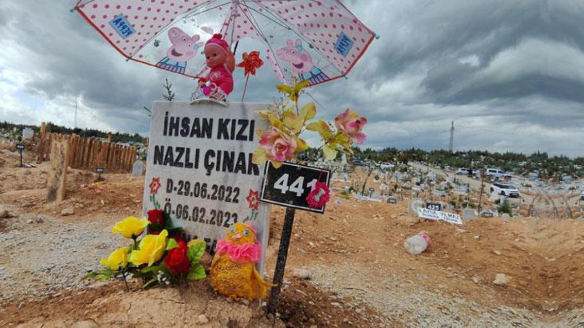 Arefe gününde yürek burkan görüntüler! Depremde ölen çocukların bayram hediyeleri mezarlarına bırakıldı