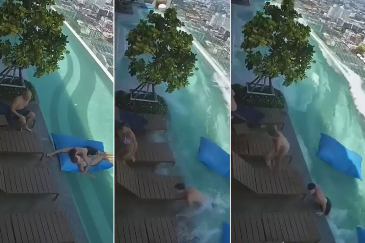 Depreme havuzda yakalanan çiftin çaresizliği kamerada