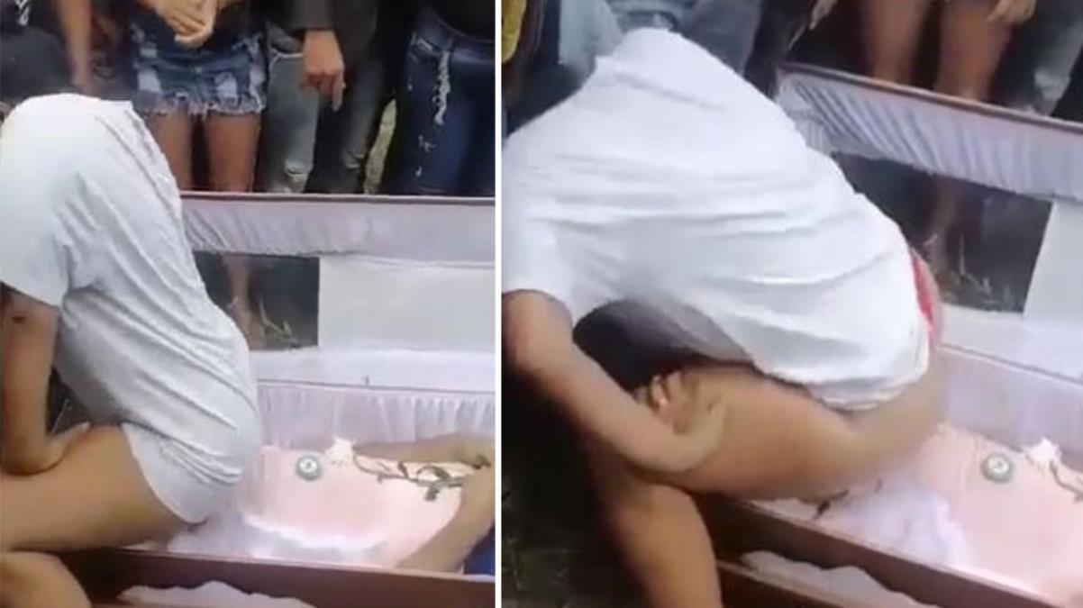 Dünya bu skandal görüntüleri konuşuyor! Ölen adamın üzerinde tangasıyla twerk yaptı 