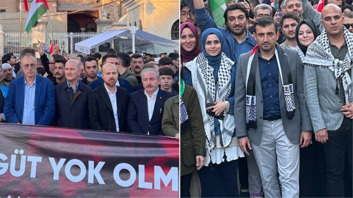 Filistin'e destek yürüyüşü! Soylu, Bayraktar ve Bilal Erdoğan da katıldı