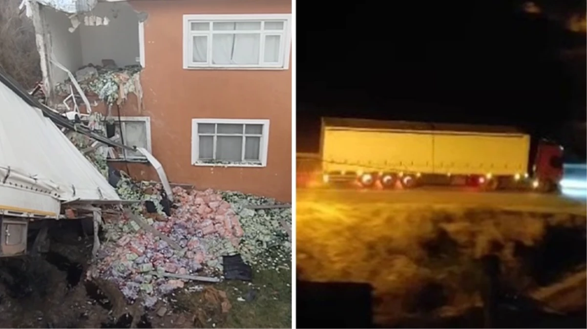 Freni boşalan tır evin 2. katına çarptı: Kaza anı kamerada