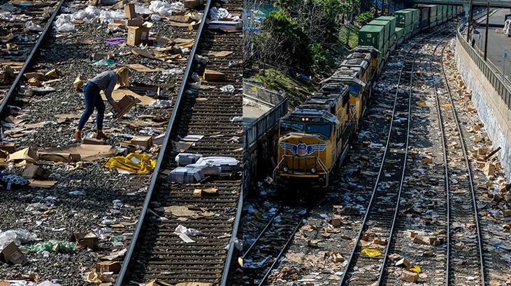 Görüntüler viral oldu! ABD'de tren yağması başladı