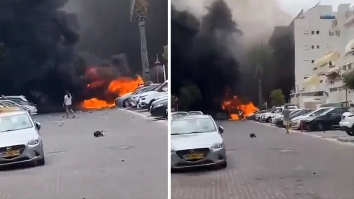 Hamas'ın füze saldırısı başlattığı Aşkelon'dan dumanlar yükseliyor