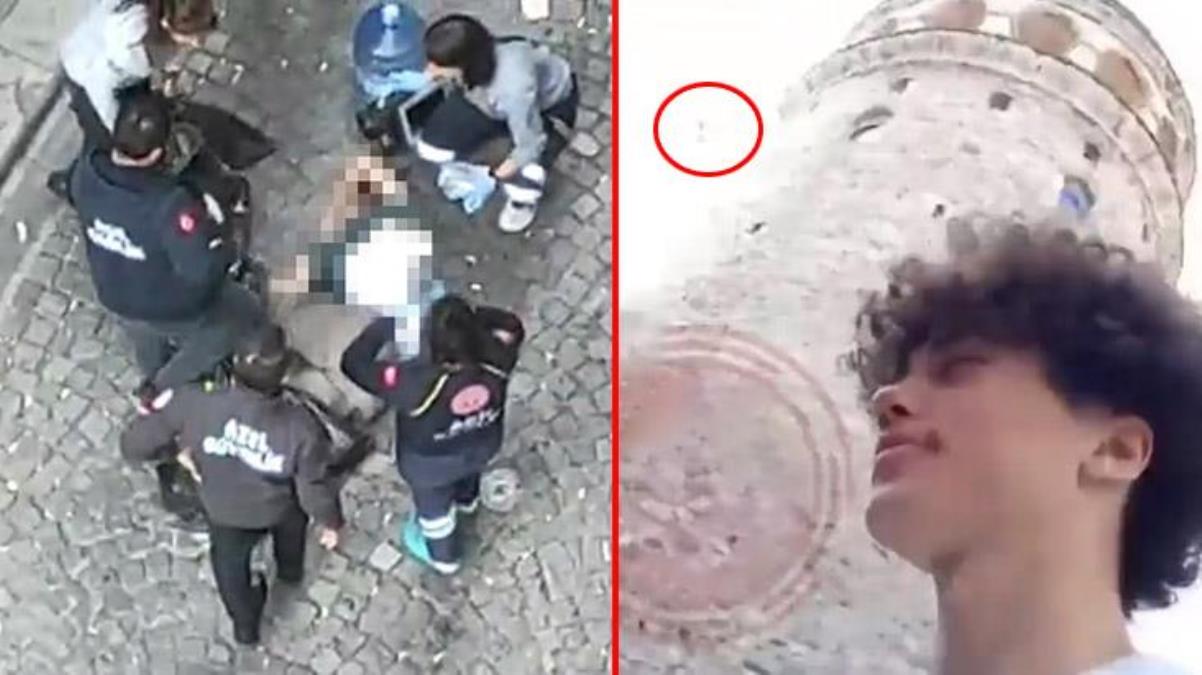 İstanbul'da bir kişinin Galata Kulesi'nden atlayarak intihar ettiği anların görüntüsü ortaya çıktı