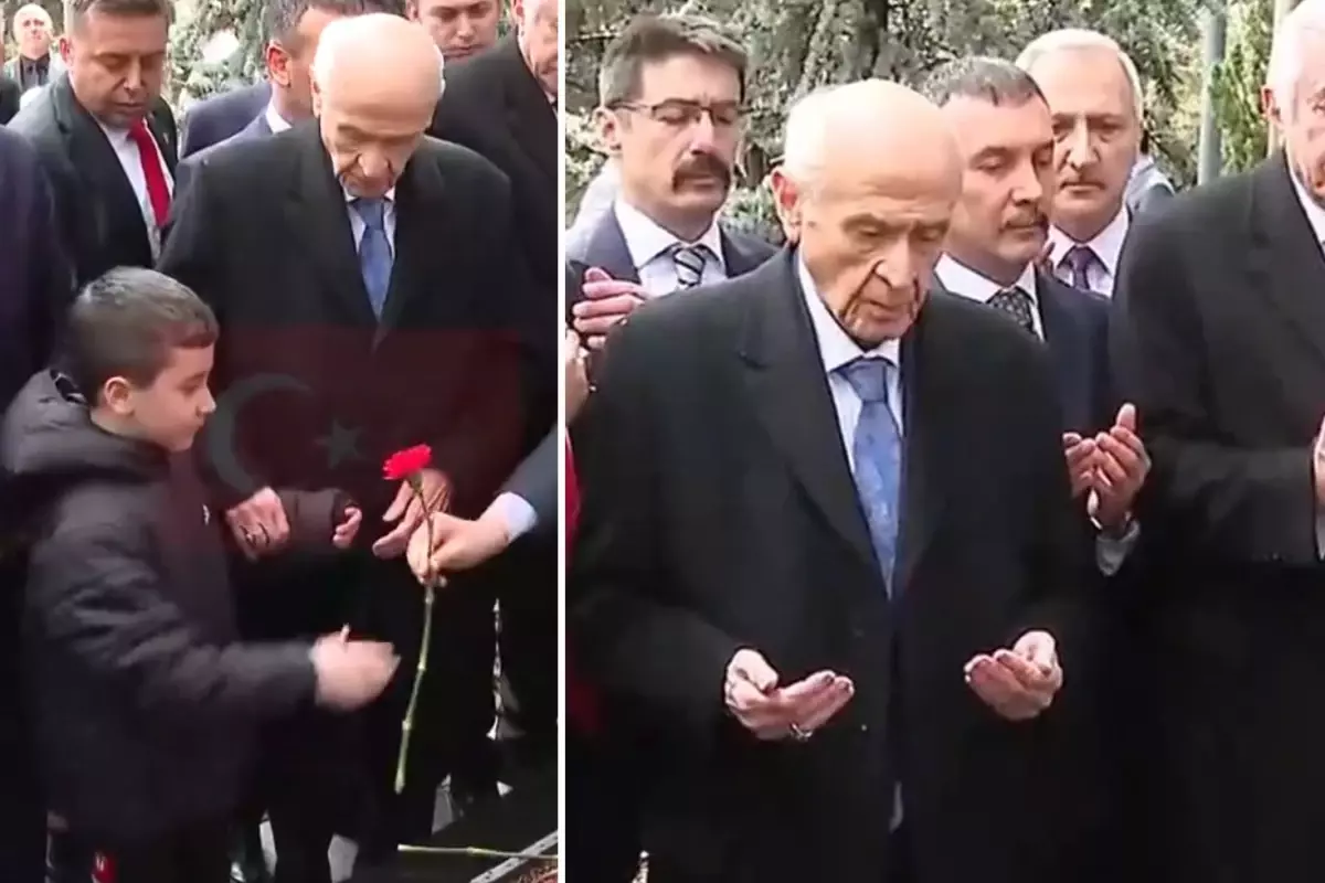 İşte Bahçeli'nin Türkeş'in mezarı başındaki en net görüntüsü