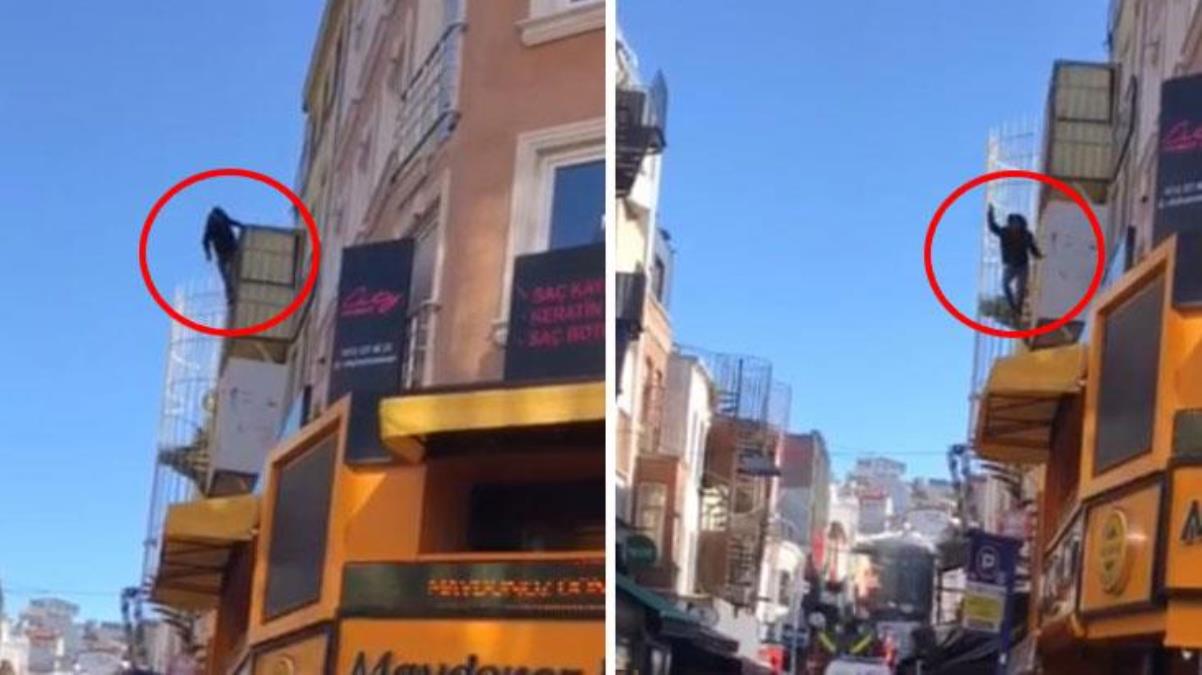 Kendisini dördüncü kattan aşağı böyle bıraktı! O anlar anbean kamerada