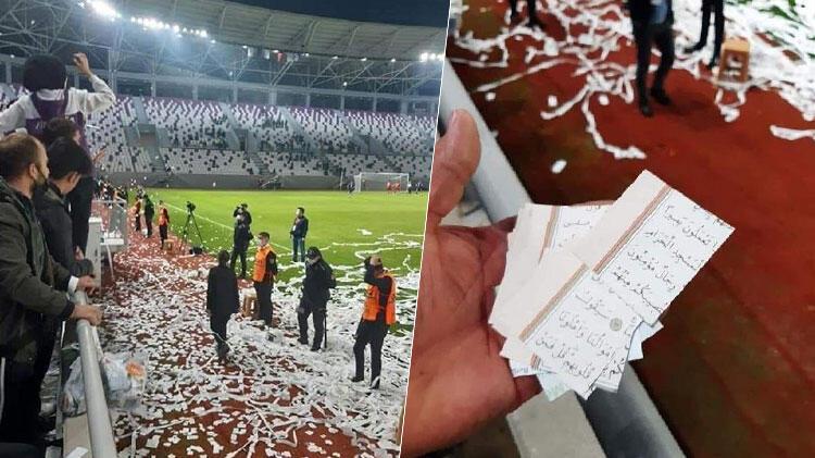 Kuran-ı Kerim'den konfeti yapıp sahaya attılar! Gözaltılar var