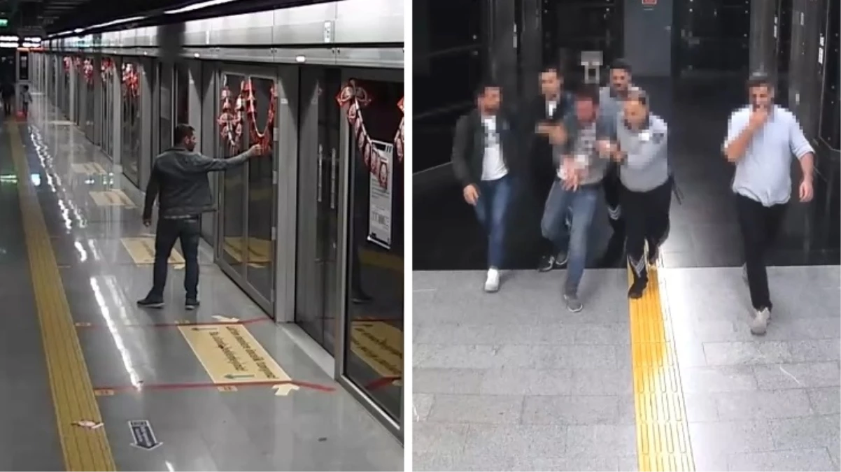 Metro istasyonunda bayrağa yapılan saldırı kamerada