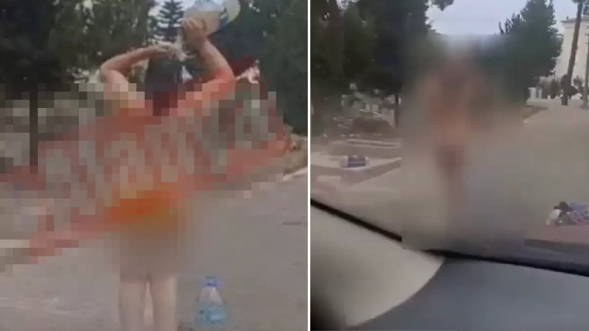 Mezarlıkta bir kadın çırılçıplak halde duş alırken görüntülendi