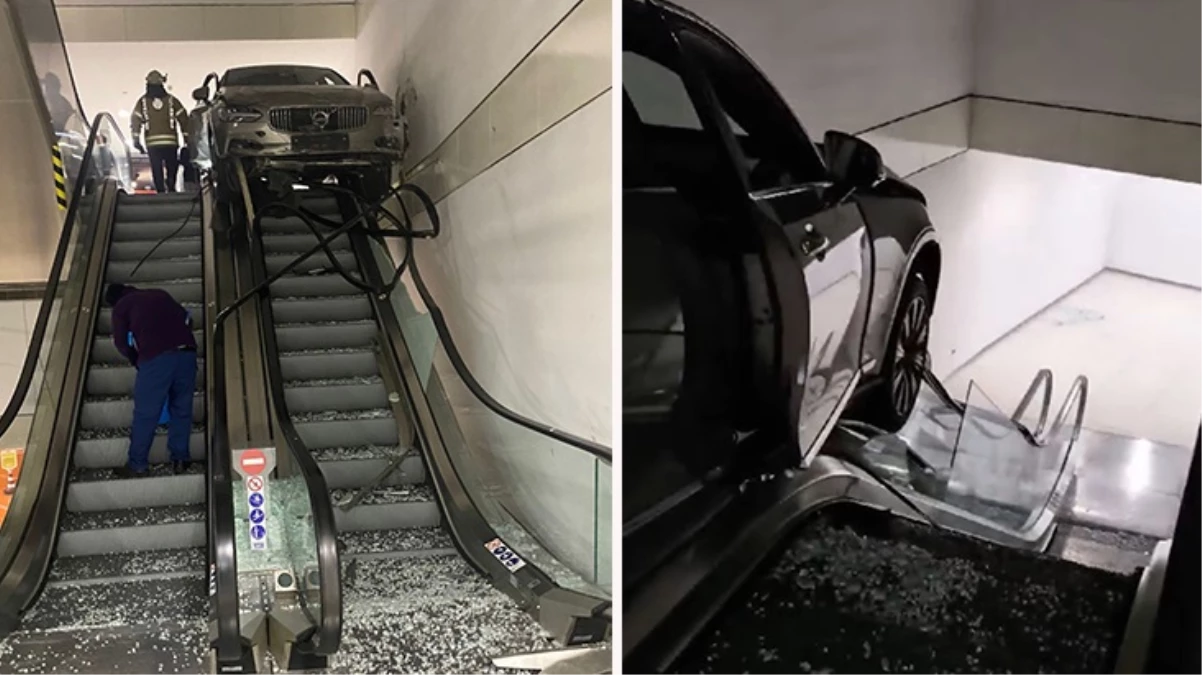 Otomobil camı kırıp alışveriş merkezine girdi, yürüyen merdivende asılı kaldı: 1'i ağır 3 yaralı