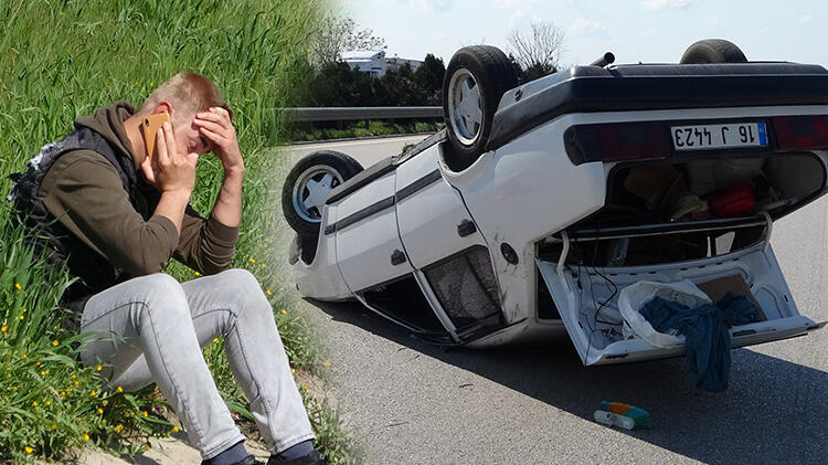 Otomobil takla attı! Sürücü dehşeti yaşadı