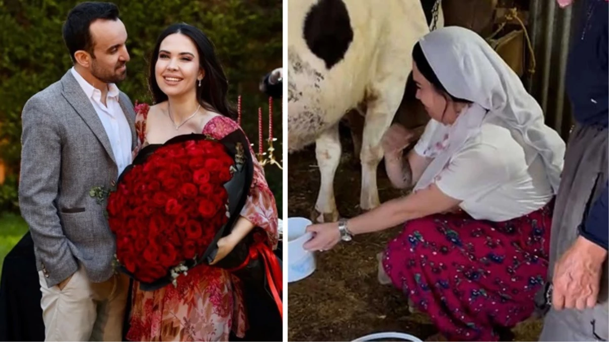 Özlem ve Tayyar Öz çifti, köyde inek sağdıkları görüntüleri paylaştı