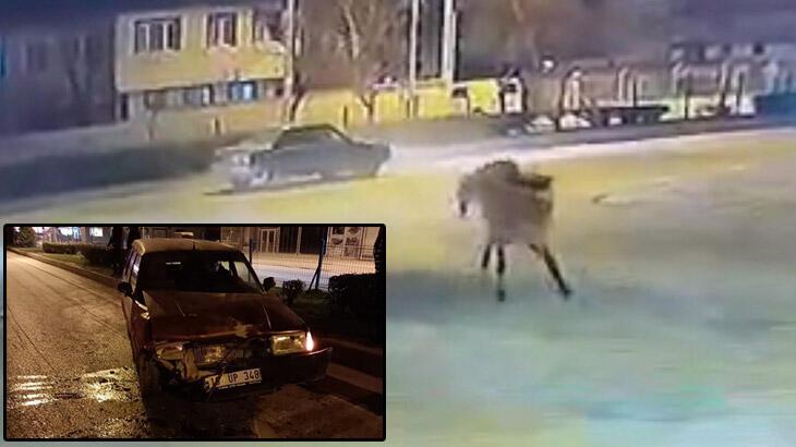 Panik anları! Başıboş atlar kazaya neden oldu!