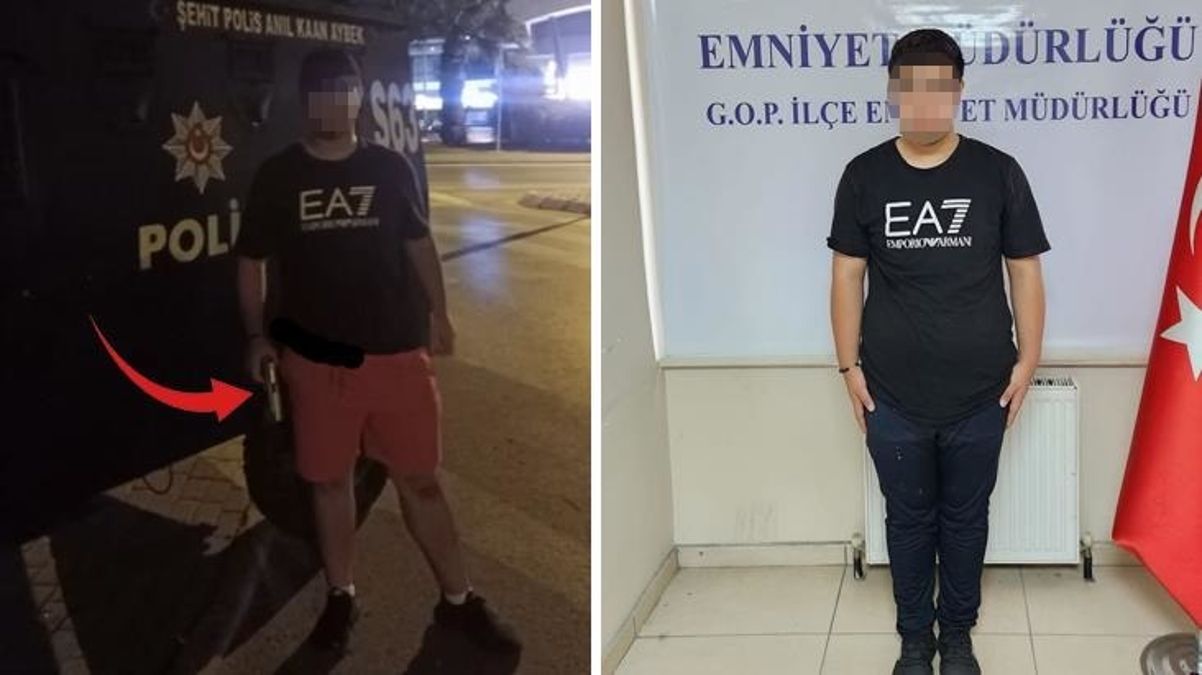 Polis araçlarının yanında silahlı fotoğraflar çekip paylaşan genç gözaltına alındı