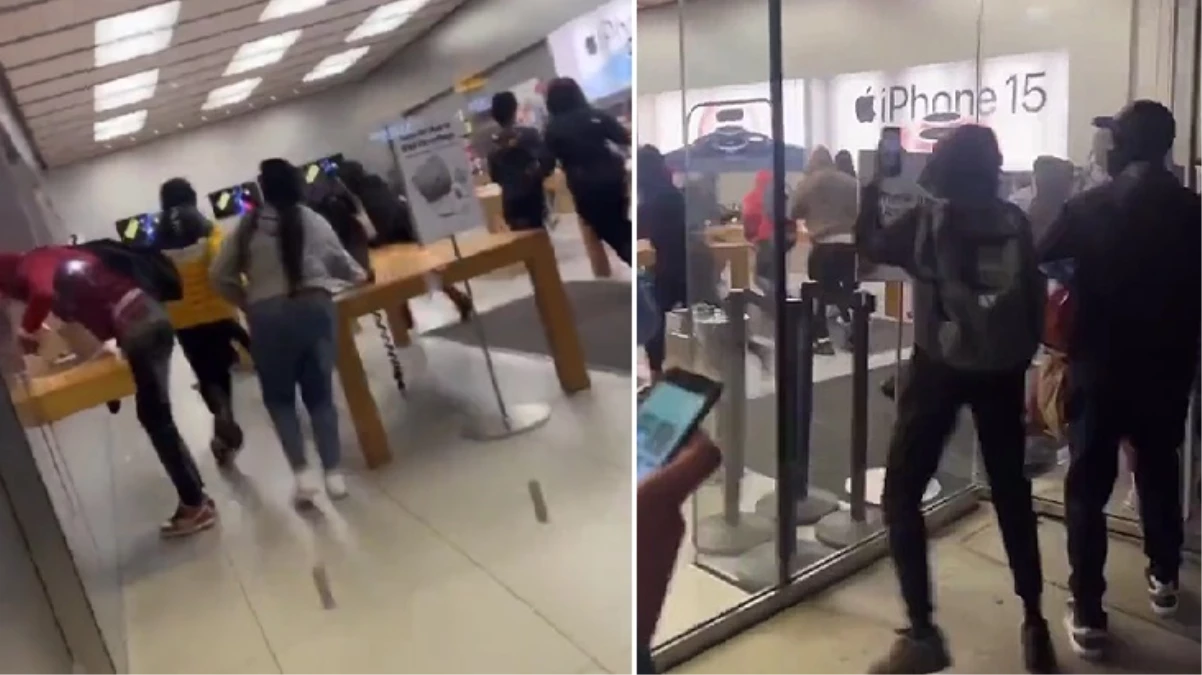 Protestoyla başladı yağmaya dönüştü! Apple mağazasına giren 20 kişilik grup ne var ne yok alıp kaçtı