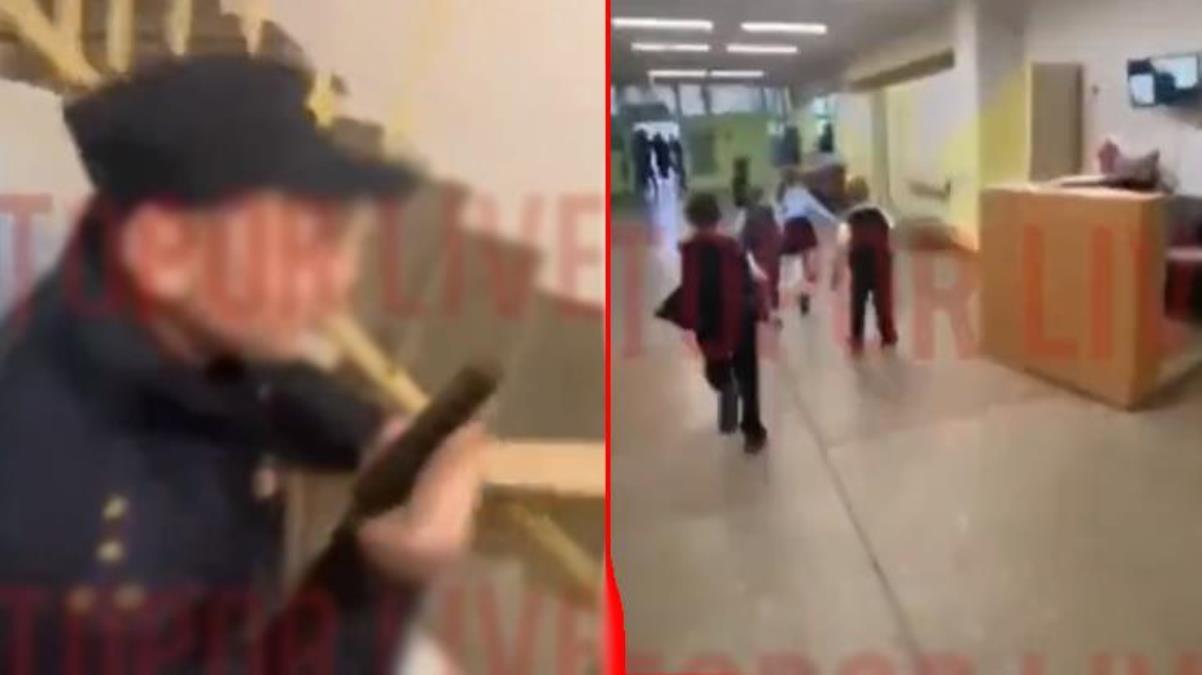 Rusya'da 13 kişinin öldüğü saldırı sırasında okulda yaşanan panik anları kameralara yansıdı