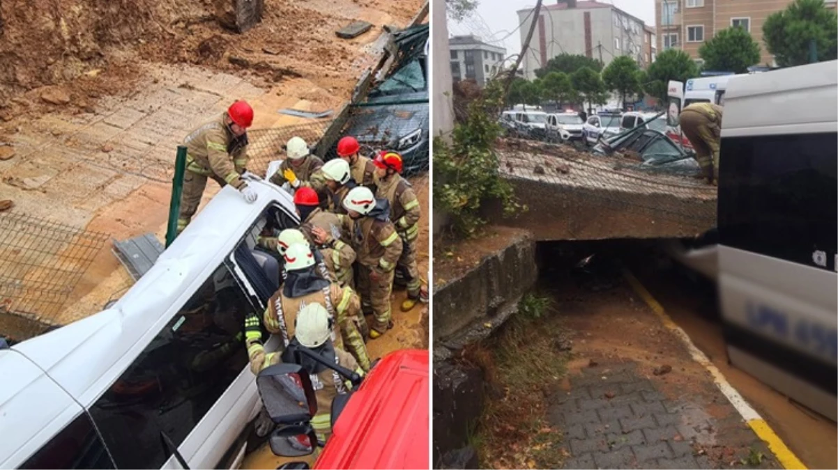 Sağanak bu kez Anadolu yakasını vurdu! İstanbul Pendik'te istinat duvarı işçi servisinin üzerine çöktü