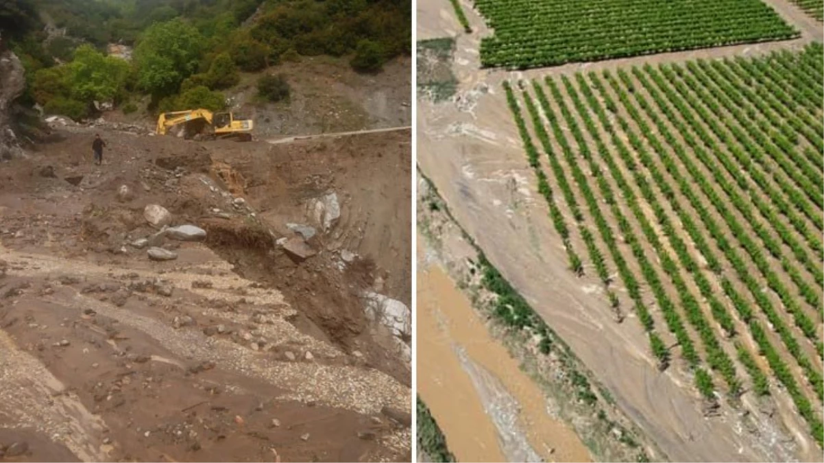 Sağanak Manisa'da hayatı felç etti! Üzüm bağları göle föndü, yollar çöktü