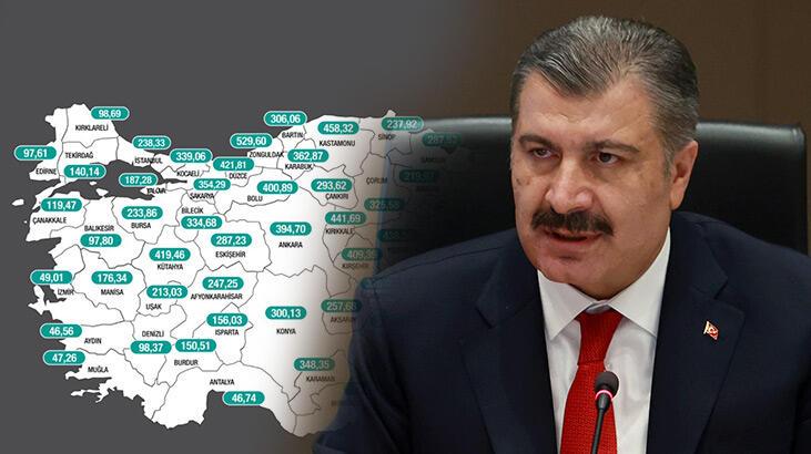 Sağlık Bakanı Koca paylaştı! İşte haftalık vaka sayısı haritası