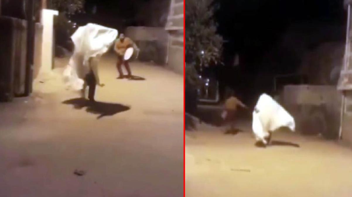 Sahur vakti kabusu yaşadı! Bir anda karşısına çıkınca davulu bile bırakıp kaçtı