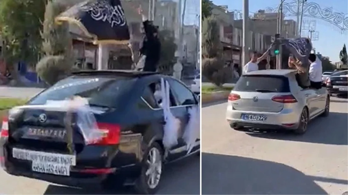 Şanlıurfa'da Arapça bayraklı düğün konvoyu! Görüntüleri izleyenler 