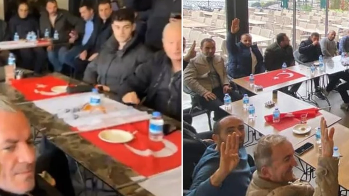 Skandal görüntü! Belediye başkan adayına destek için toplanan grup Türk bayraklarını masa örtüsü yaptı