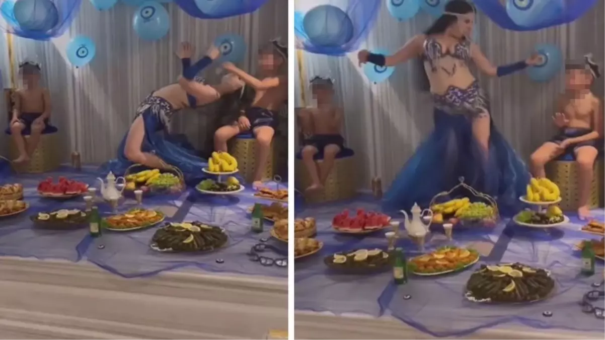 Sünnet düğününde akıl almaz görüntüler! Dansöz çağırıp çocuklara para taktırdılar