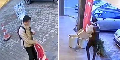 Bayrağımıza bir alçak saldırı daha! Kopardı, yetmedi üzerine basarak o anları kayda aldı