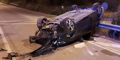 Bursa'da kontrolden çıkan araç takla atarak ters döndü! Yaralılar var