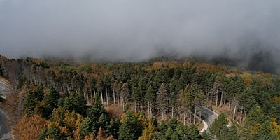 Bursa'da Uludağ sis bulutlarının arasında havadan görüntülendi