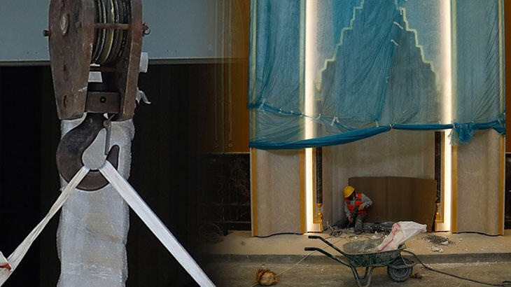 Taksim Camii'nde sona doğru!  Dev avize takıldı