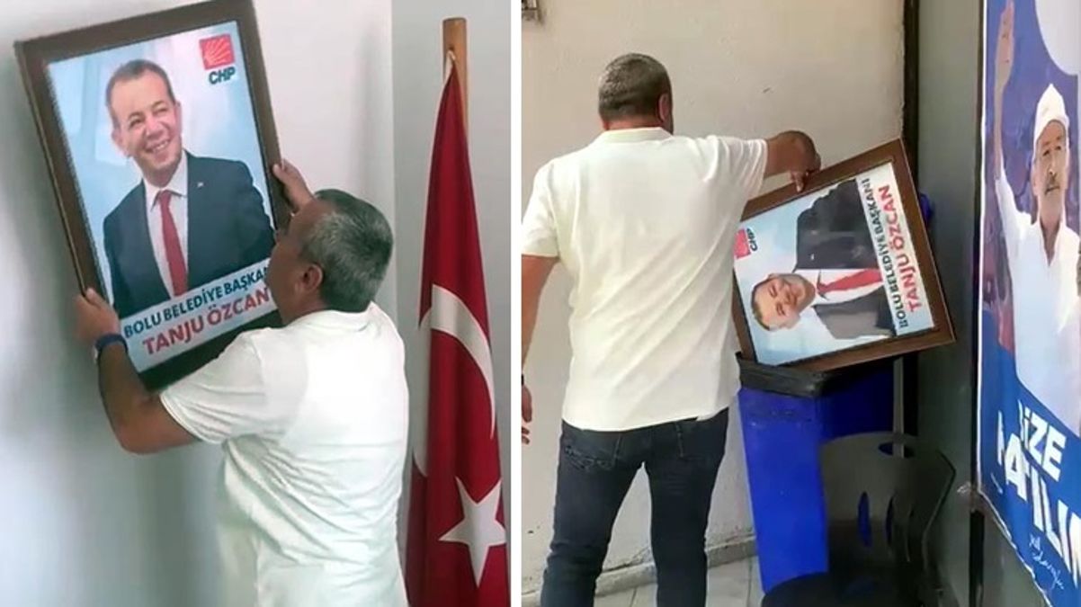 Tanju Özcan'ın parti binasındaki fotoğrafı çöpe atıldı
