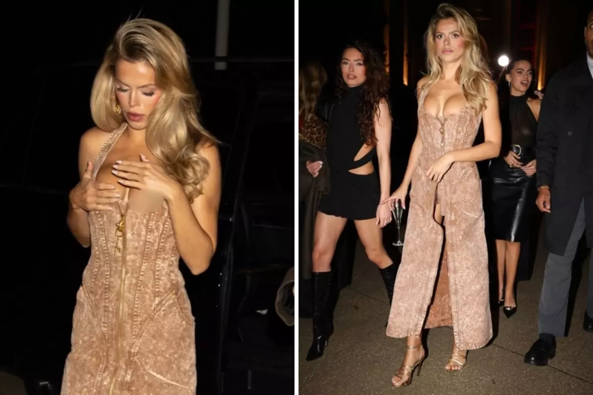 Ünlü model, altına iç çamaşırı giymediği elbisesi ile frikik verdi